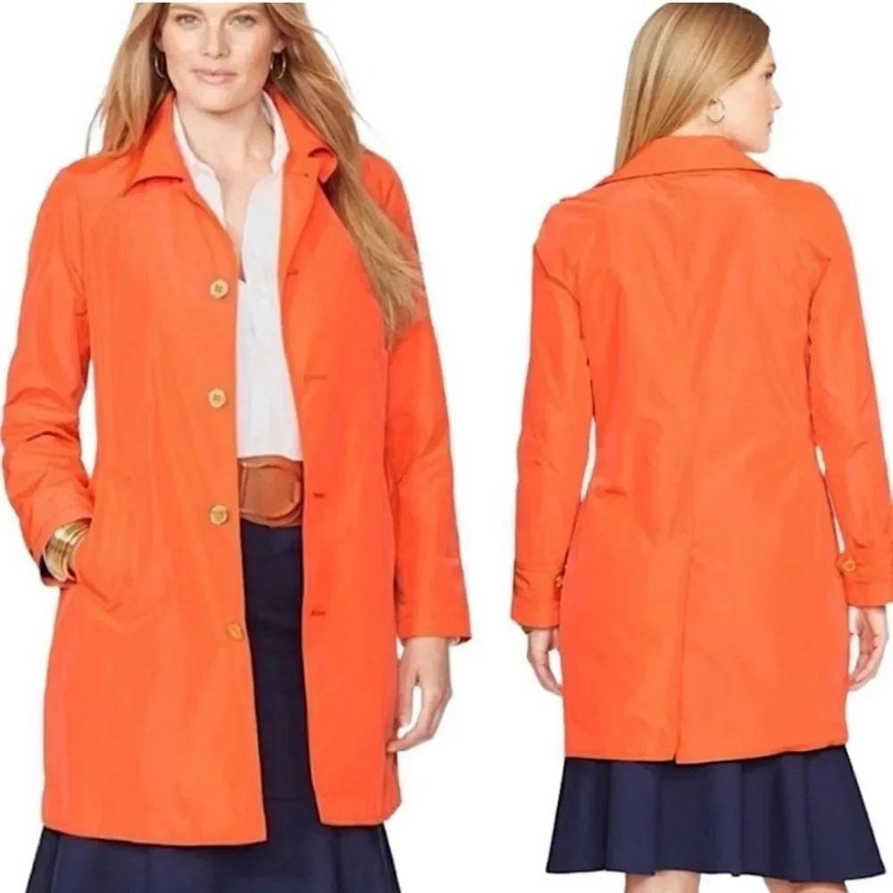 Lauren Ralph Lauren Long Trench Coat Petite Large PL Orange